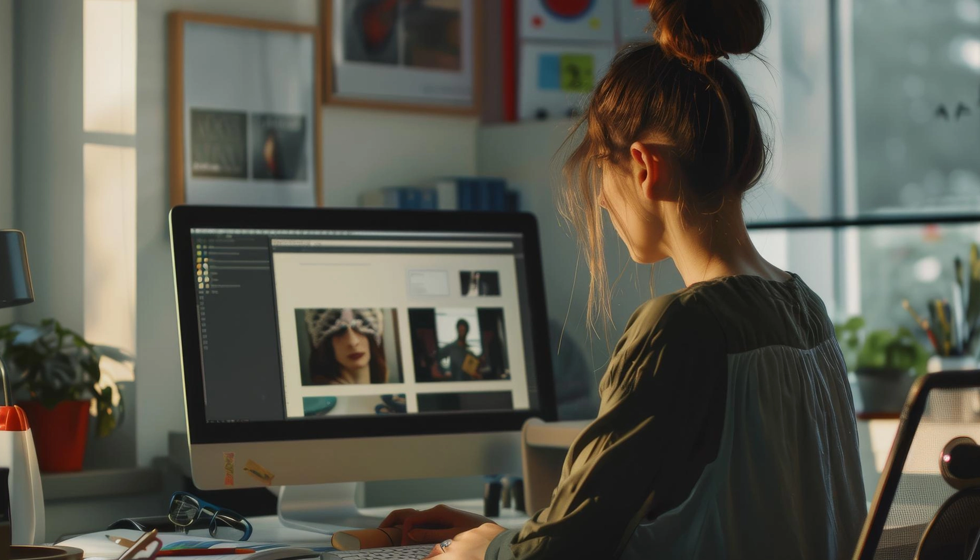 Designer trabalhando na edição de peças visuais para uma apresentação
